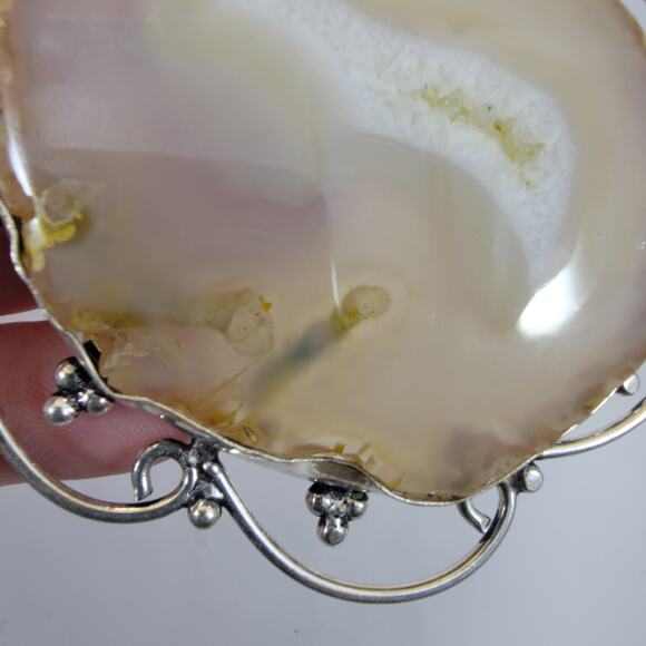 Handmade Sterling Silver Pendant Natural Agate Slice in Organic Stone Setting - Picture 6 of 10